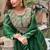 Green zari embroidery  sequins & digital printed chinnon silk straight palazzo suit- free size stitched(size upto 42")