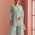 Blue embroidery , sequins & beads net straight palazzo suit- free size stitched(size upto 42")
