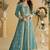 Light blue zari embroidery , sequins  chinnon anarkali gown pant suit- free size stitched(size upto 42")