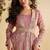 pink zari embroidery , sequins  chinnon anarkali gown pant suit- free size stitched(size upto 42")