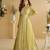 Light yellow zari embroidery , sequins  chinnon anarkali gown pant suit- free size stitched(size upto 42")