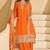 Orange chinnon straight palazzo suit with zari embroidery, beads, embellished & mirror work, free size up to 42"