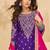 Purple chinnon straight palazzo suit with zari embroidery, beads, embellished & mirror work, free size up to 42"