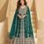 Teal green chinnon silk front cut anarkali lehenga suit with zari embroidery, sequins & mirror work, free size up to 42"