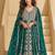 Teal green chinnon silk front cut anarkali lehenga suit with zari embroidery, sequins & mirror work, free size up to 42"