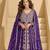 Purple chinnon silk front cut anarkali lehenga suit with zari embroidery, sequins & mirror work, free size up to 42"