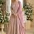 Mauve georgette anarkali gown palazzo suit with seroski zarkan, thread embroidery, beads & sequins, free size up to 42"