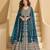 Blue chinnon silk front cut anarkali lehenga suit with zari, sequins & mirror work, free size stitched (fits up to 42")