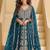Blue chinnon silk front cut anarkali lehenga suit with zari, sequins & mirror work, free size stitched (fits up to 42")