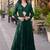 Green chinnon silk kaftan gharara suit with embroidery, sequins, mirror, gota & tassel work, free size fits up to 42"