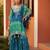 Turquoise & blue chinnon kaftan suit with embroidery, sequins, mirror, gota & tassel work, free size up to 42"