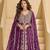 Wine chinnon front cut anarkali lehenga suit with zari embroidery, sequins & mirror work, free size stitched up to 42"