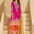 Rani pink chinnon straight palazzo suit with zari embroidery, beads, mirror & embellished work, free size up to 42"