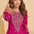 Rani pink chinnon straight palazzo suit with zari embroidery, beads, mirror & embellished work, free size up to 42"
