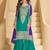 Blue chinnon straight palazzo suit with zari embroidery, beads, mirror & embellished work, free size up to 42"