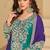 Blue chinnon straight palazzo suit with zari embroidery, beads, mirror & embellished work, free size up to 42"