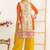 Orange & pink chinnon straight palazzo suit with dabka dori, sequins & handmade mirror work, free size up to 42"