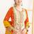 Orange & pink chinnon straight palazzo suit with dabka dori, sequins & handmade mirror work, free size up to 42"
