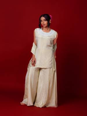 Ivory embroidered tissue sharara 1
