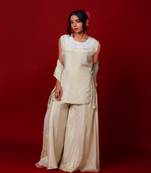 Ivory embroidered tissue sharara