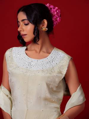 Ivory embroidered tissue sharara 2