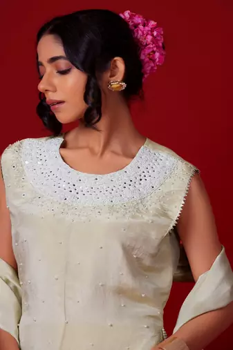 Ivory embroidered tissue sharara
