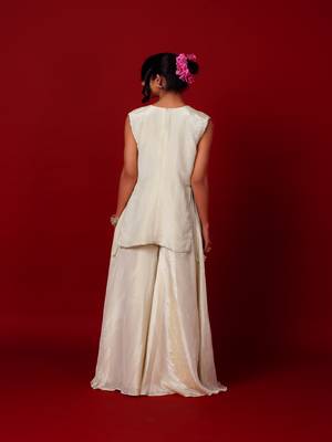 Ivory embroidered tissue sharara 3