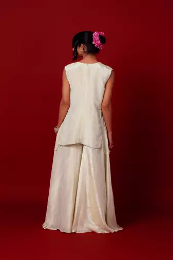 Ivory embroidered tissue sharara