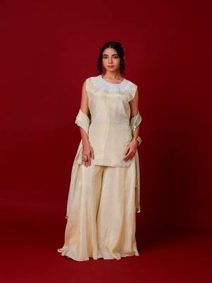 Ivory embroidered tissue sharara 1