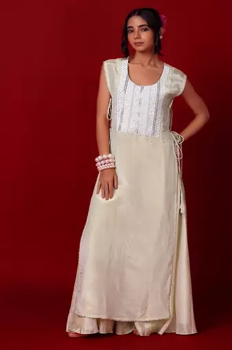 Ivory embroidered tissue sharara