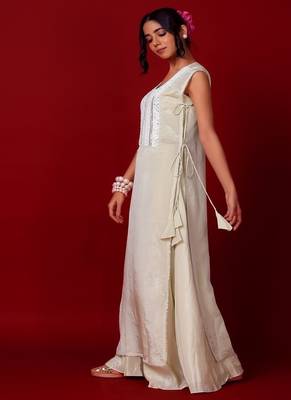 Ivory embroidered tissue sharara 3