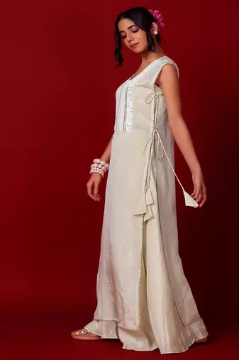 Ivory embroidered tissue sharara