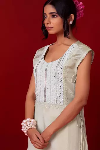 Ivory embroidered tissue sharara