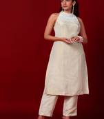 Ivory embroidered tissue kurta set