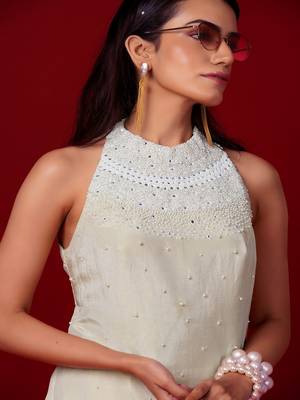Ivory embroidered tissue kurta set 3