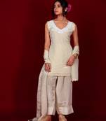 Ivory embroidered tissue kurta set