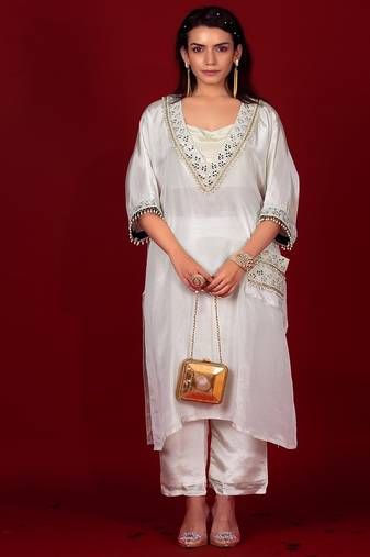 Ivory embroidered tissue kurta set