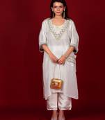 Ivory embroidered tissue kurta set