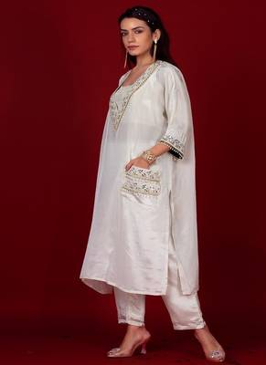 Ivory embroidered tissue kurta set 2