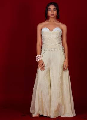 Ivory embroidered tissue co ord set 1