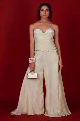 Ivory embroidered tissue co ord set