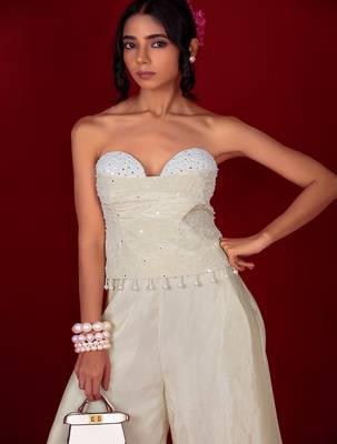 Ivory embroidered tissue co ord set 3