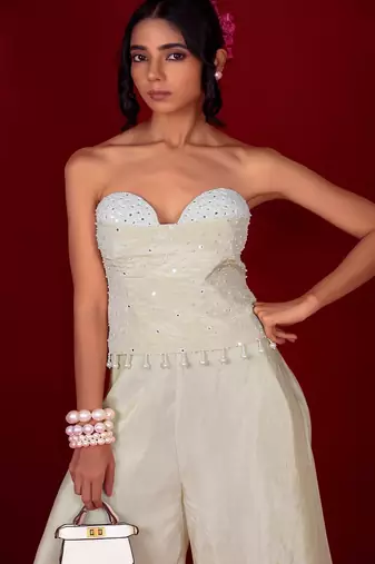 Ivory embroidered tissue co ord set