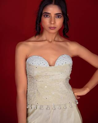 Ivory embroidered tissue co ord set 4