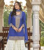 Purple embroidered chinon free size stitched palazzo style salwar suit