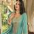 Sea green embroidered chinon free size stitched palazzo style salwar suit