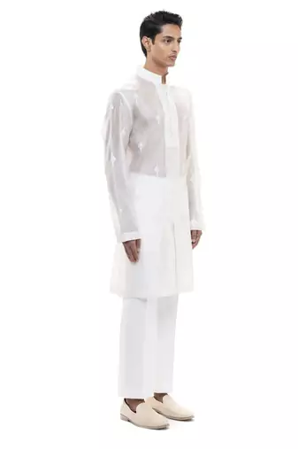 White embroidered organza kurta set
