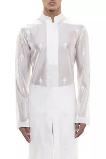 White embroidered organza kurta set