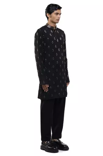 Black embroidered cotton kurta set