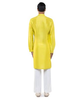 Yellow plain silk kurta set 4